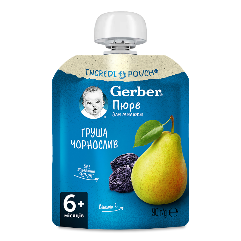 Пюре фруктове Груша та чорнослив від 6місяців 90г пауч Гербер
