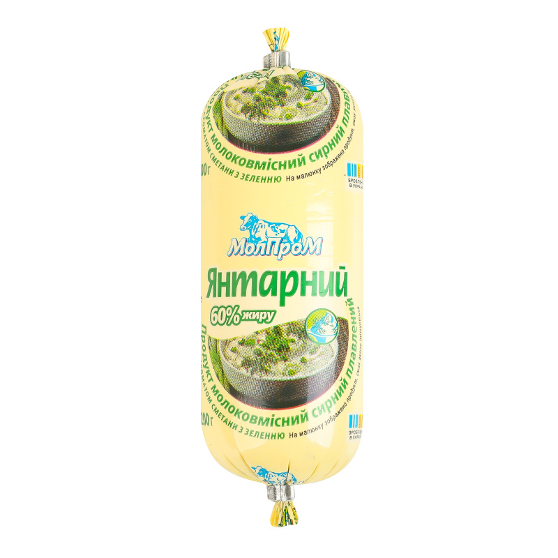Продукт сирний 60% молоковмісний плавлений зі смаком та ароматом сметани з зеленню Янтарний МолПром м/у