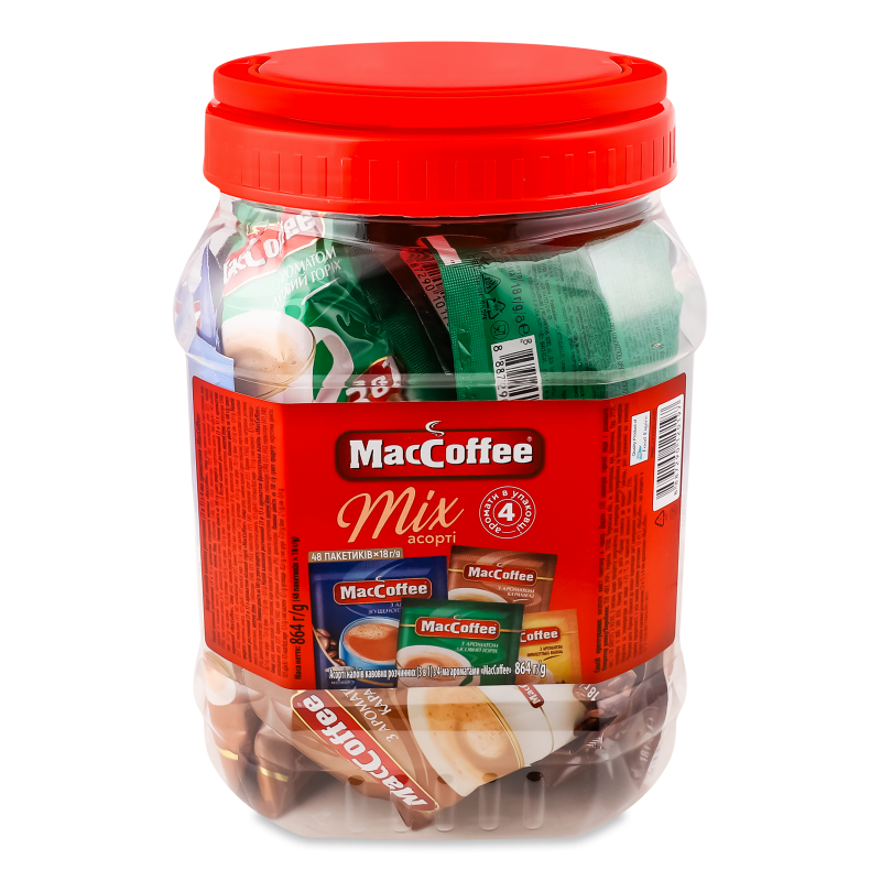 Напій кавовий Mix Асорті 3в1 розчинний 48*18г пл/банка MacCoffee
