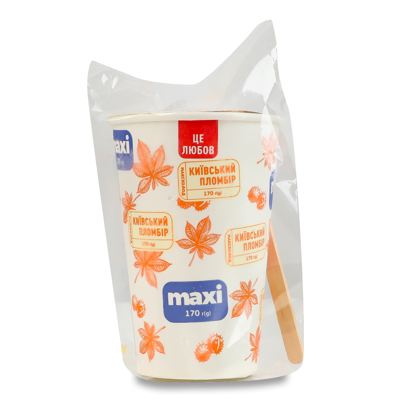 Морозиво Пломбір Maxi крем-брюле 170г паперовий стакан Київський пломбір