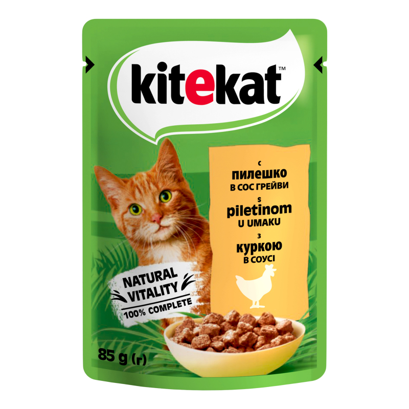 Корм влажный для взрослых котов с курицей в соусе Kitekat д/п 85г ...