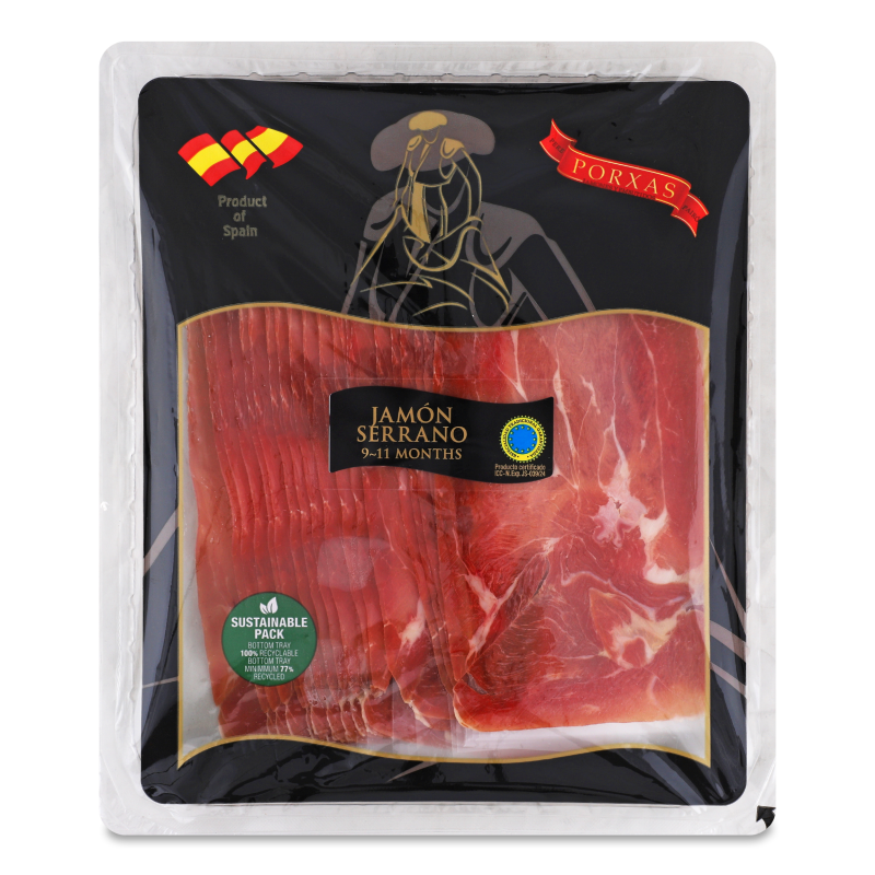 Хамон Serrano 9-11місяців нарізка 300г в/у Porxas