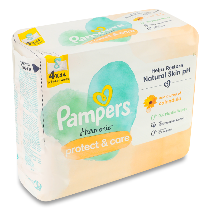 Серветки вологі дитячі Harmonie Protect Care 4*44шт Pampers