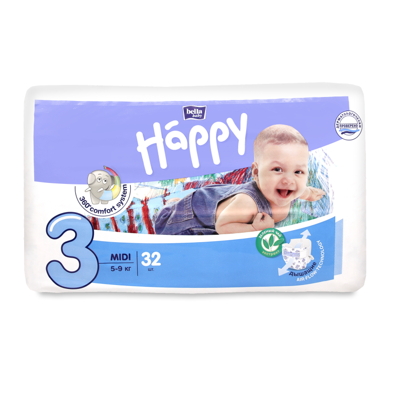 Підгузники Хеппі Міді 5-9кг 32шт Белла Бебі