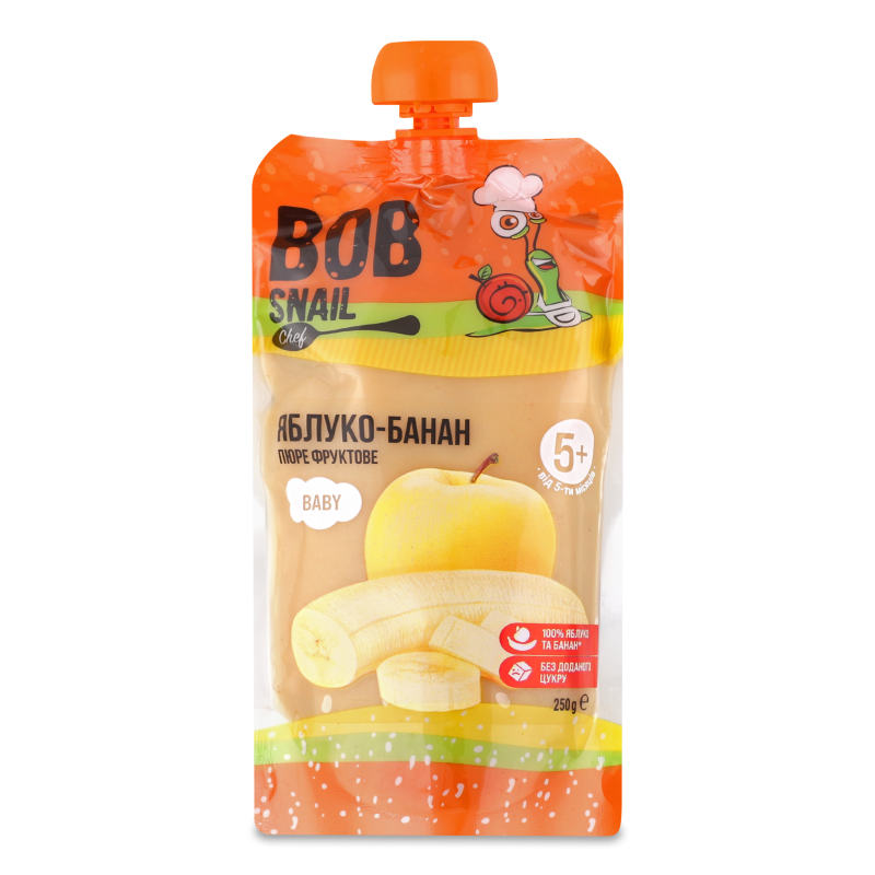 Пюре фруктове Яблуко-банан від 5місяців 250г пауч Bob Snail