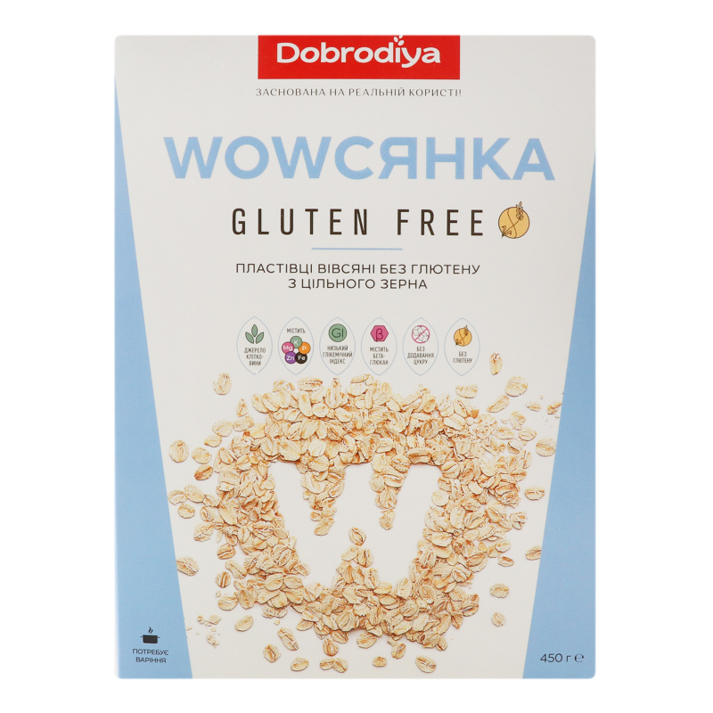 Хлопья овсяные без глютена из цельного зерна Wowсянка Dobrodiya к/у ...