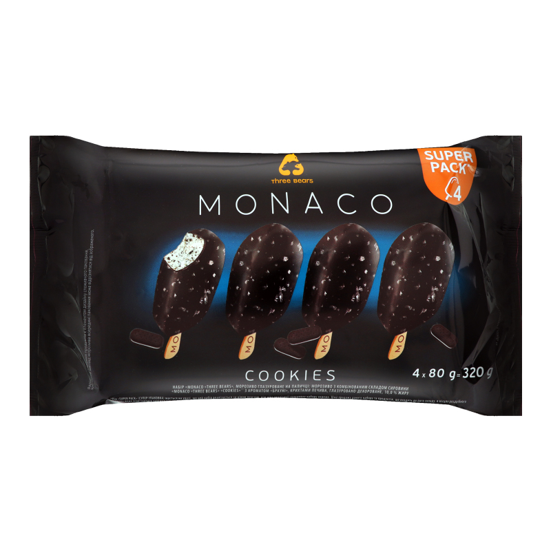 Морозиво 10% глазуроване на паличці Cookies Monaco Three Bears м/у 4х