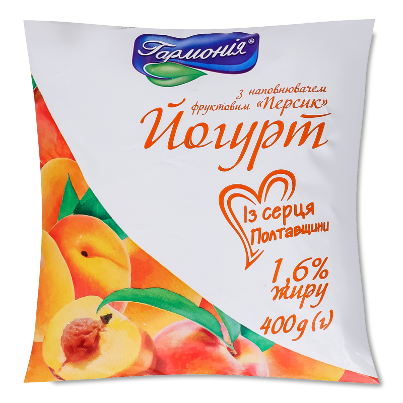 Йогурт питний Персик 1,6% 400г п/е Гармонія