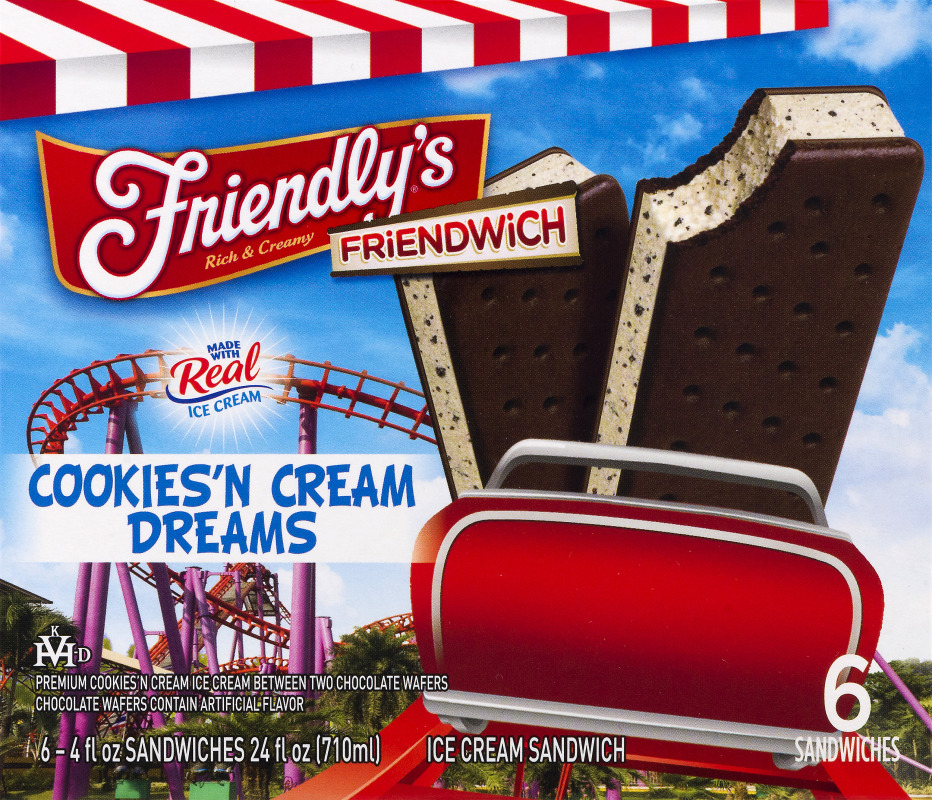 Friendly's Friendwich Cookies'n Cream Dreams Ice Cream Sandwich 6 CT