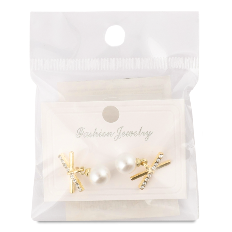 Сережки-гвіздки жовтий метал з камінцями та штучною перлиною в асортименті ZBYK250513212