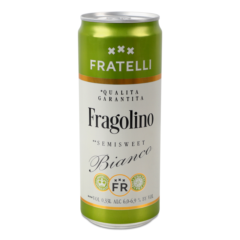 Напій винний Fragolino Bianco білий н/солодкий газований 6-6,9% 330мл ж/б Fratelli