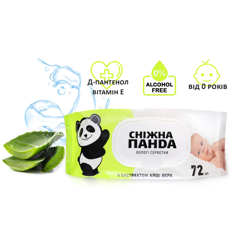 Серветки вологі для немовлят з екстрактом алое вера Snow Panda 72шт