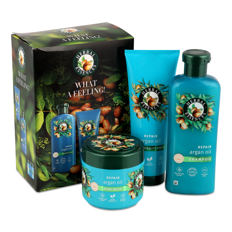 Набiр Argan Oil Шампунь 350мл+Бальзам-ополіскувач 250мл+Маска д/волосся 300мл Herbal Essences