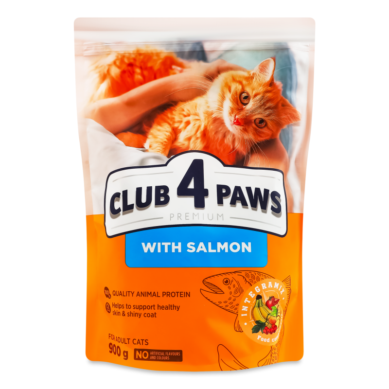 Корм д/дорослих котів Premium з лососем сухий 900г Club 4 Paws