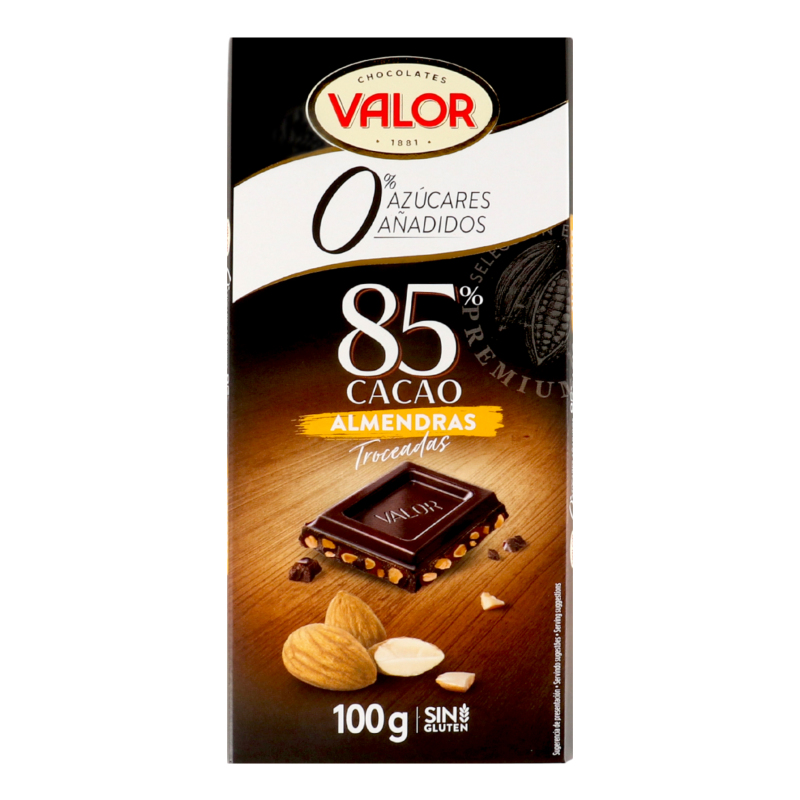 Шоколад 85% черный с подсластителями и миндалем Valor к/у 100г Valor ...