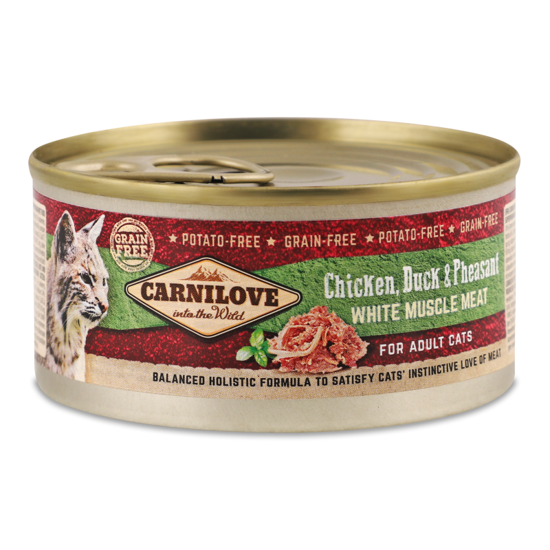 Корм д/котів з куркою качкою та фазаном 100г ж/б Карнілав