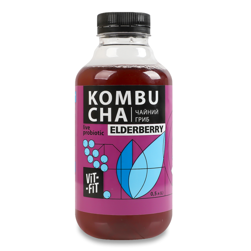 Напій бродіння Kombucha Бузина фільтрований з цукром 0,5л пет Vit-Fit