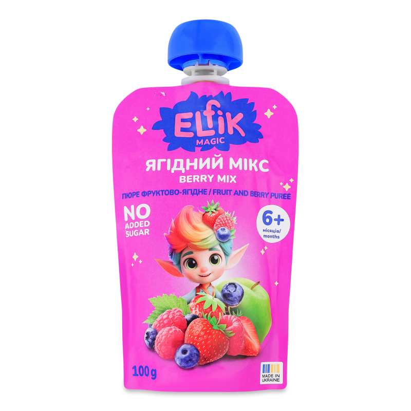 Пюре д/дитячого харчування Ягідний мікс від 6місяців 100г пауч Elfik Magic