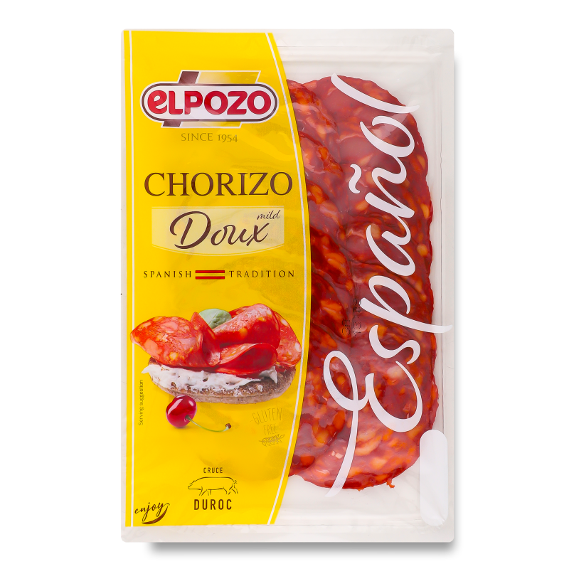 Ковбаса Chorizo з в”яленою рубленою свининою та паприкою нарізка 80г в/у Elpozo