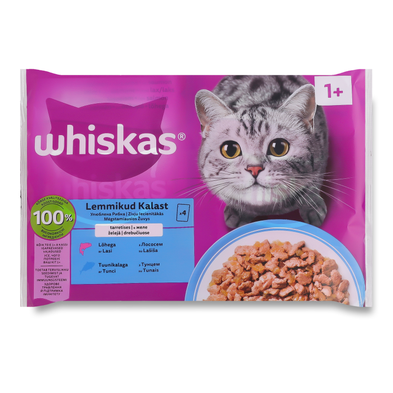 Корм д/дорослих котів Тунець Лосось в желе 4*85г пауч Whiskas