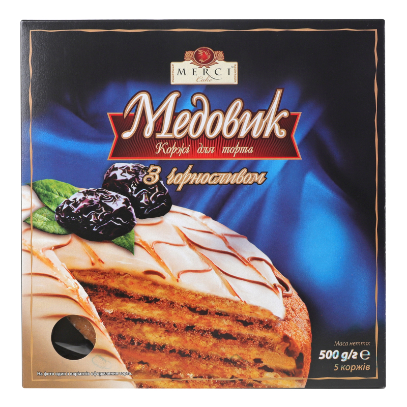 Коржі для торта медові випечені з чорносливом Медовик Merci Cake к/у