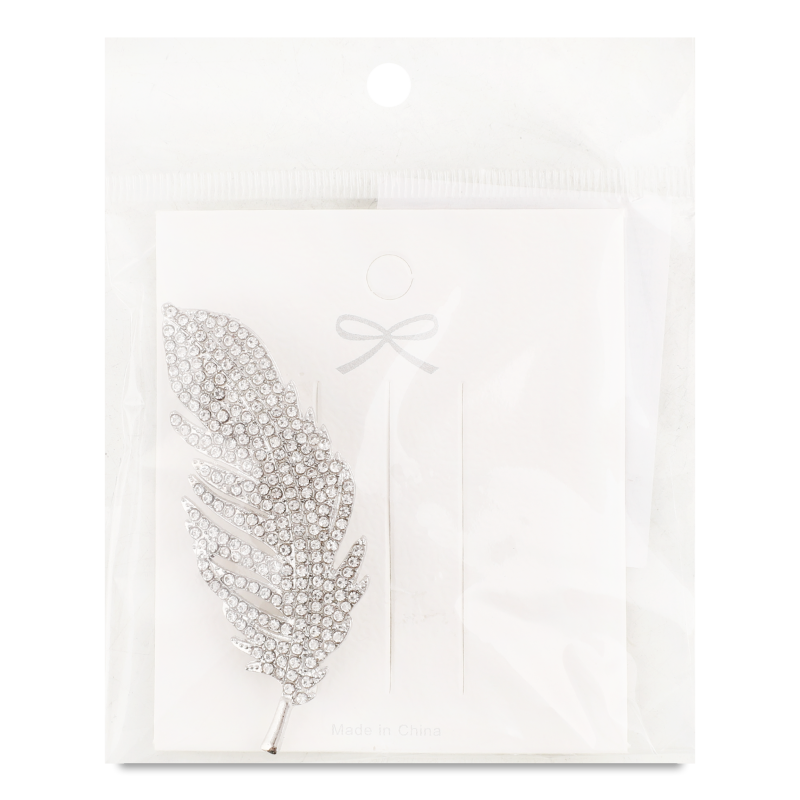 Брошка Перо сірий метал 2,4*6,2см