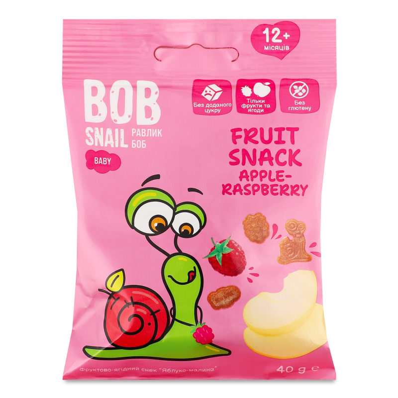 Снек фруктовий дитячий Яблуко-Малина від 12місяців 40г Bob Snail