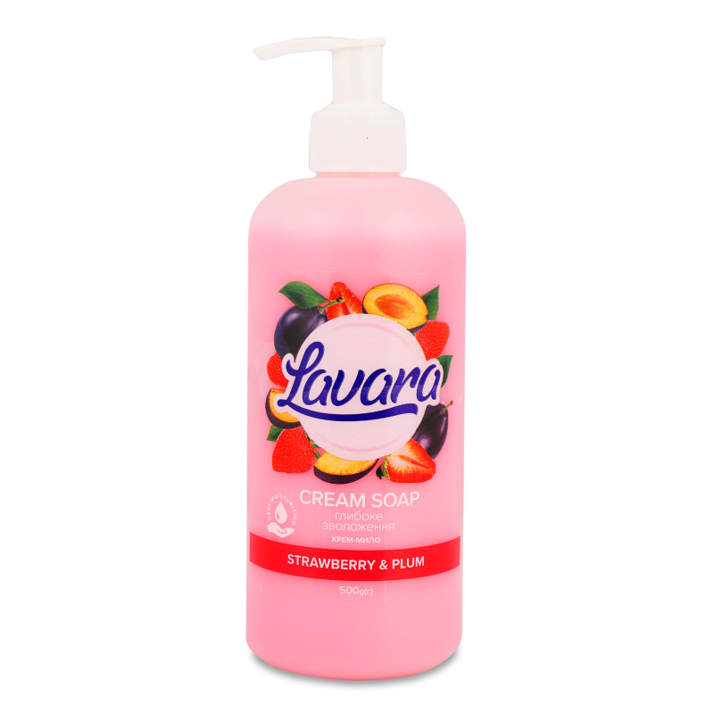 Крем-мило рідке Полуниця-слива 500г з дозатором Lavara