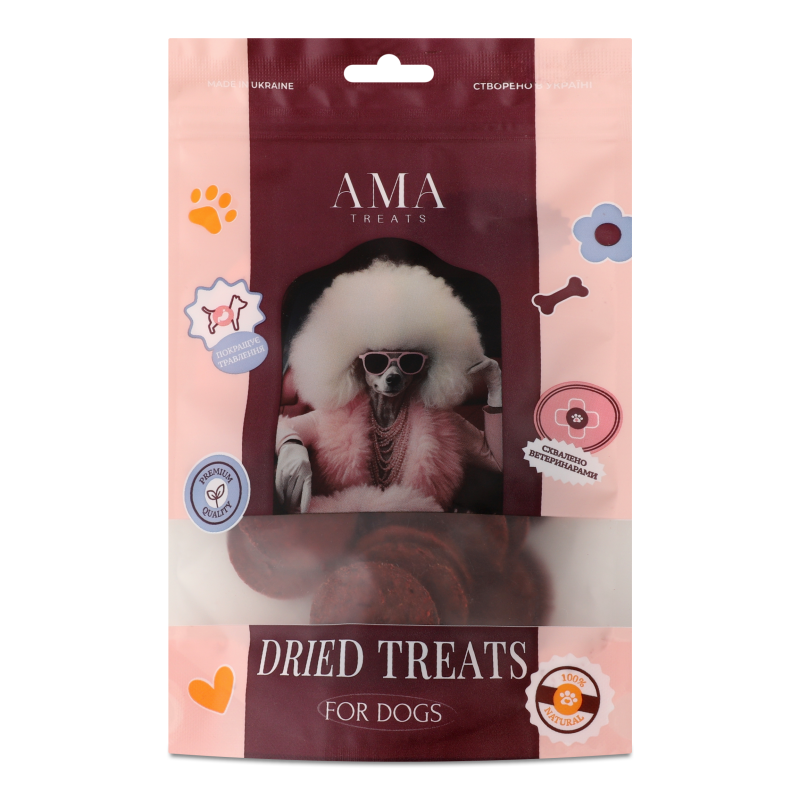 Ласощі д/собак Медальйони з яловичиною 85г AMA Treats