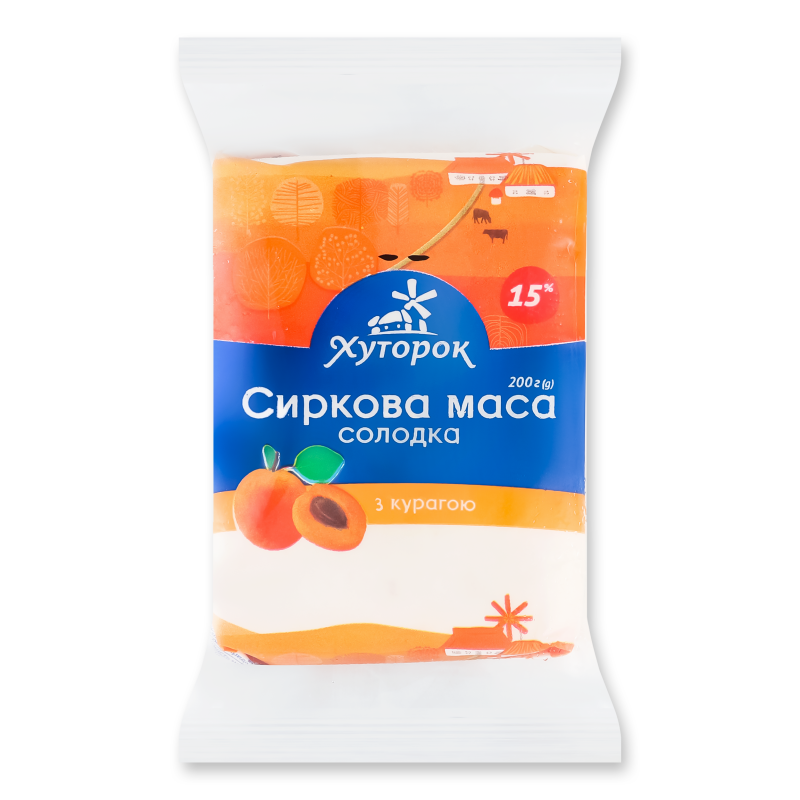 Маса сиркова з курагою 15% 200г Хуторок