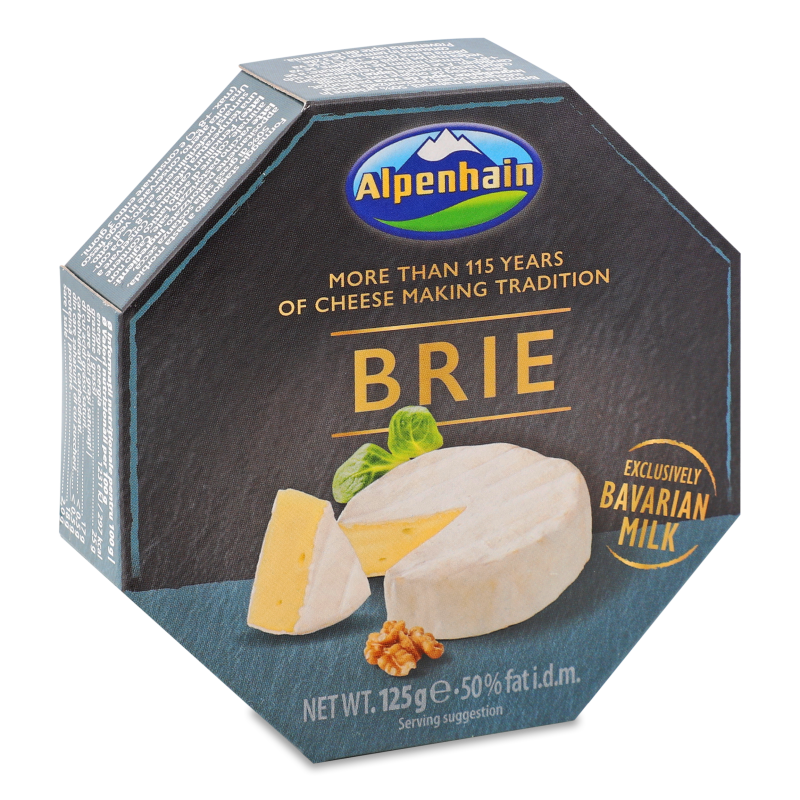 Сир м’який Brie Селект з білою пліснявою 50% 125г коробка Alpenhain