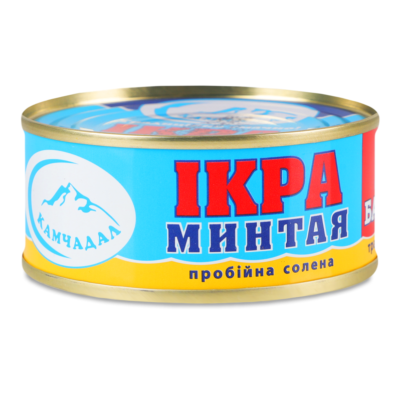 Ікра мінтая пробійна солена 80г ж/б Камчадал