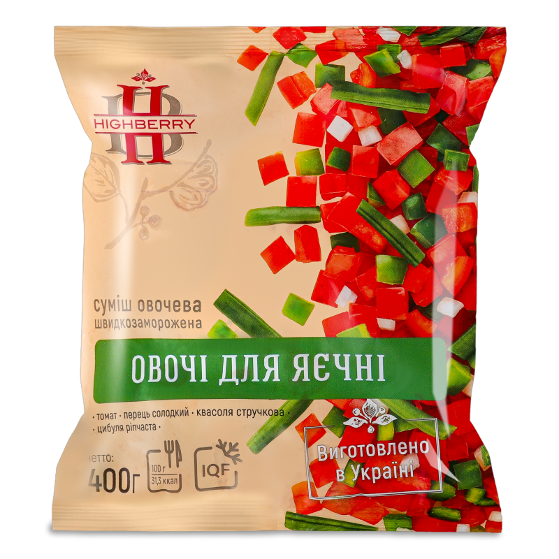 Суміш овочева Овочі д/яєчні швидкозаморожена 400г п/е Highberry