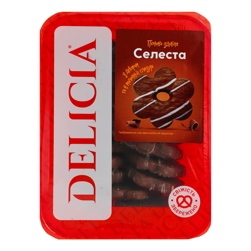 Печиво здобне з декором та в молочній глазурі Селеста Delicia лоток