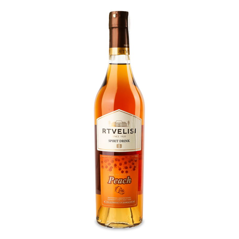 Напій алкогольний на основі бренді з смаком персика 30% 0,5л Rtvelisi