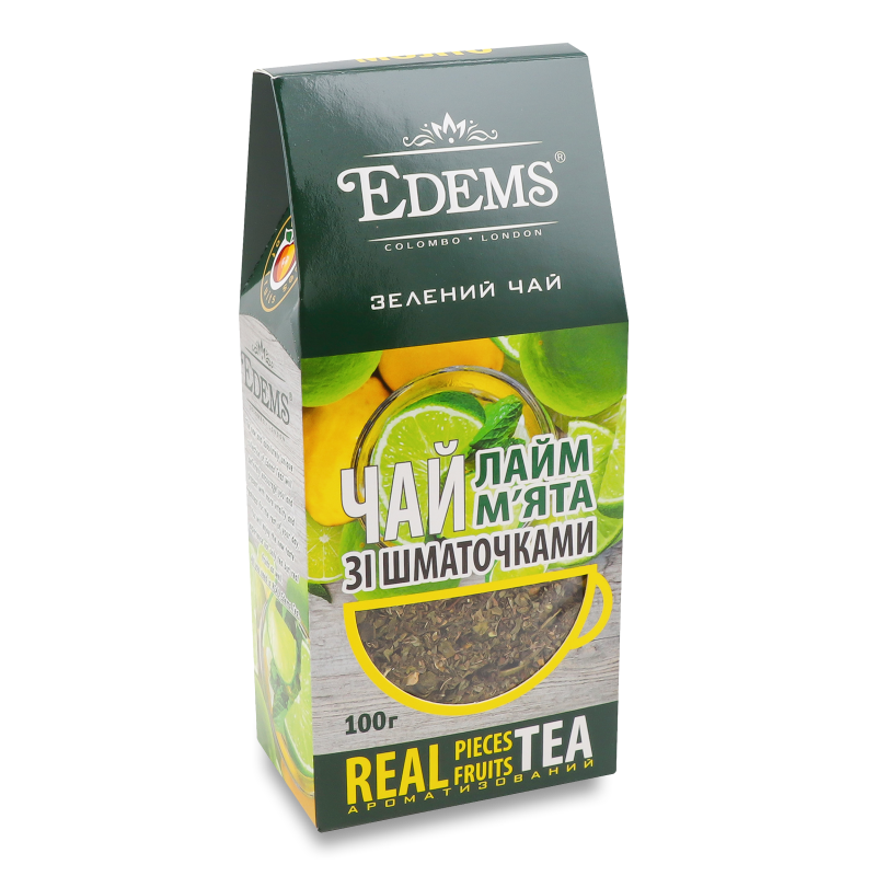 Чай зелений з шматочками лайма та листям м’яти крупнолистовий 100г Edems