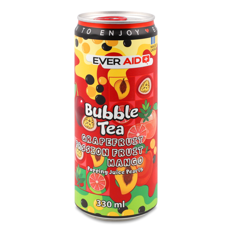 Напій безалкогольний Bubble Tea Grapefruit Passion fruit Mango слабогазований 330мл ж/б Ever Aid
