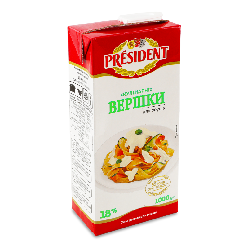 Вершки Кулінарні д/соусів ультрапастеризовані 18% 1000г т/брік President