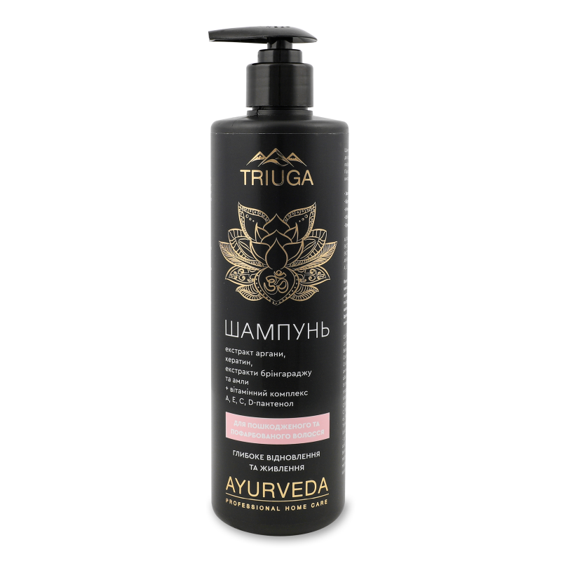 Шампунь аюрведичний Глибоке відновлення та живлення д/пошкодженого та пофарбованого волосся 500мл з дозатором Триюга