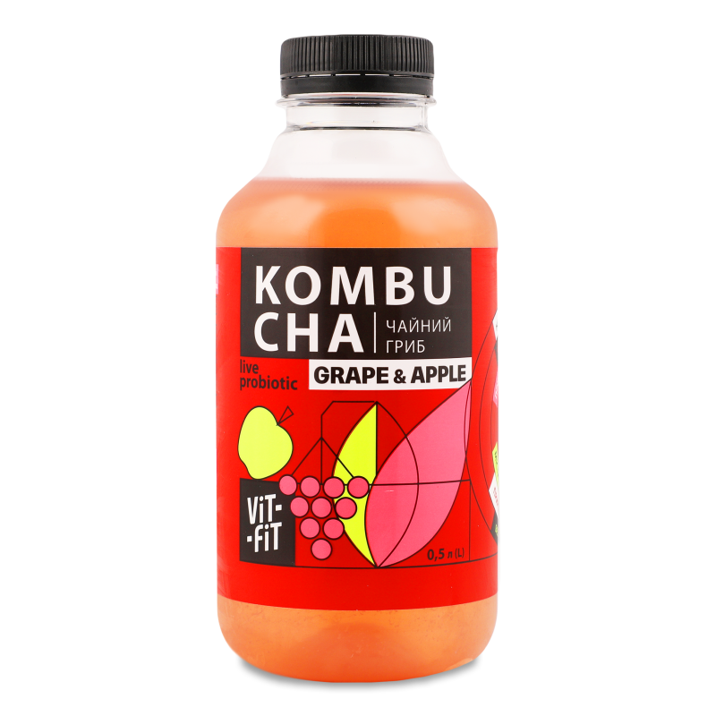 Напій бродіння Kombucha Виноград та яблуко 0,5л пет Vit-Fit