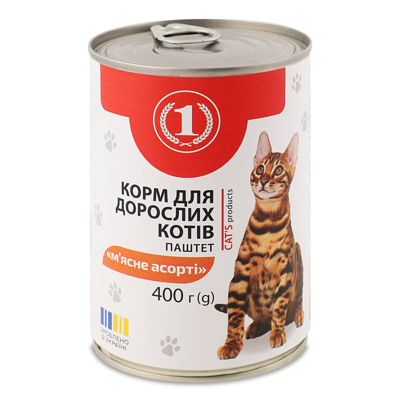 Корм д/дорослих котів Паштет М”ясне асорті 400г ж/б ТМ “1”