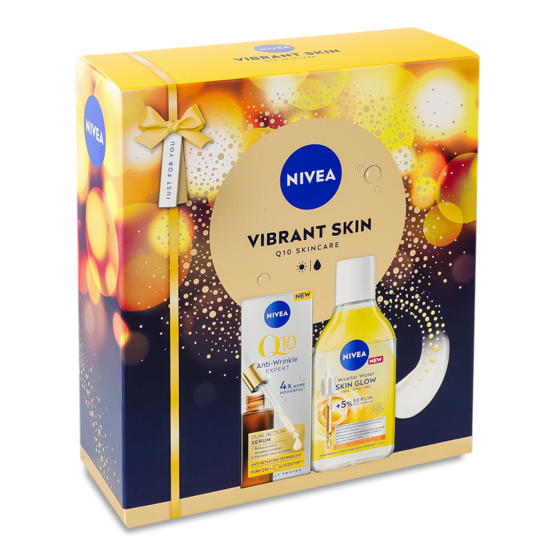 Набір Vibrant Skin Сироватка п/зморшок Q10 Експерт 30мл+Вода міцелярна освітлювальна 400мл Nivea
