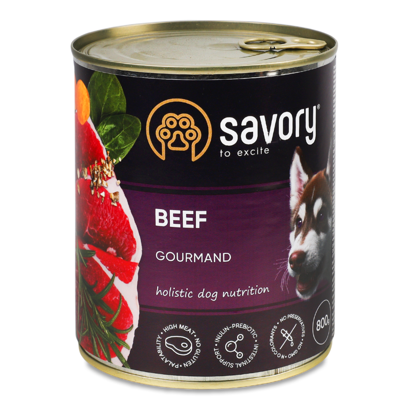 Корм д/собак з яловичиною 800г ж/б Savory