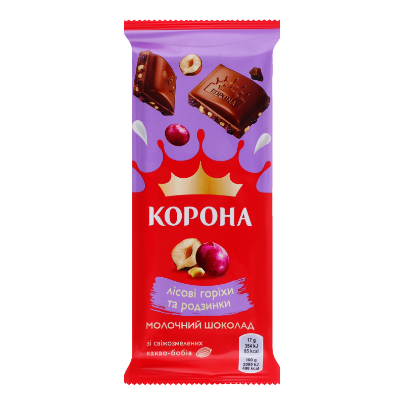 Шоколад молочний Лісові горіхи та родзинки Корона м/у