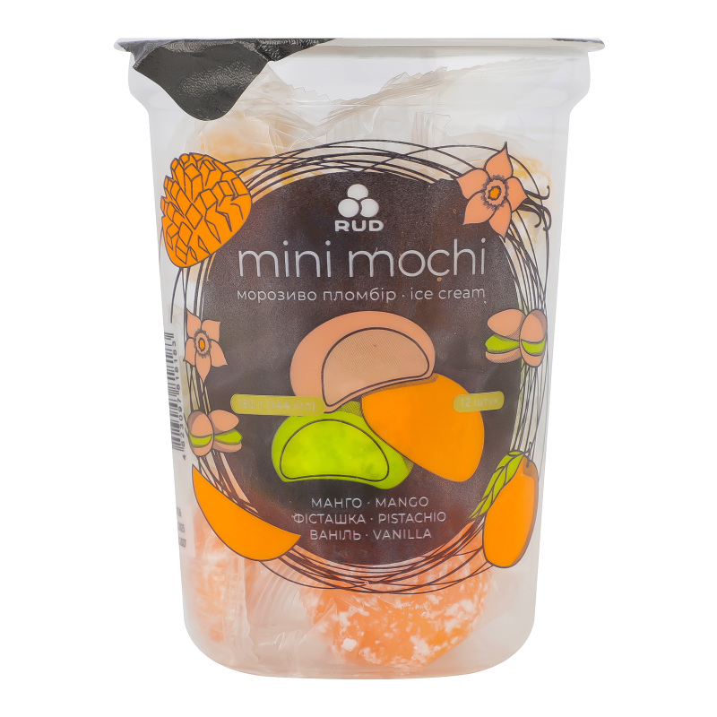 Морозиво пломбір Манго-фісташка-ваніль Mini mochi Rud ст 12x15г