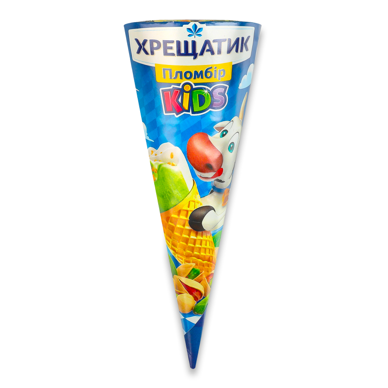 Морозиво-ріжок Пломбір Kids з смаком Фісташка-ваніль двошарове 80г Хрещатик