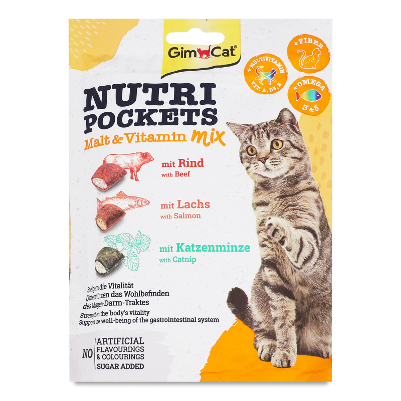 Ласощі д/котів Нутрі Покетс Подушечки Мультивітамінний мікс 150г Джим Кет