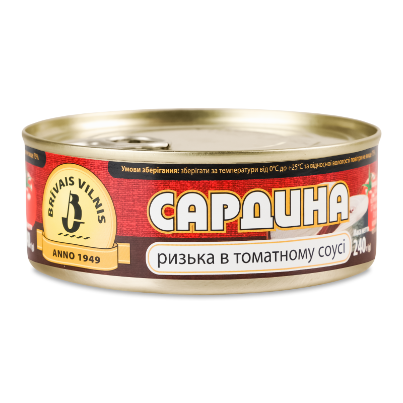 Сардина Ризька в томатному соусі 240г ж/б з ключем Brivais Vilnis