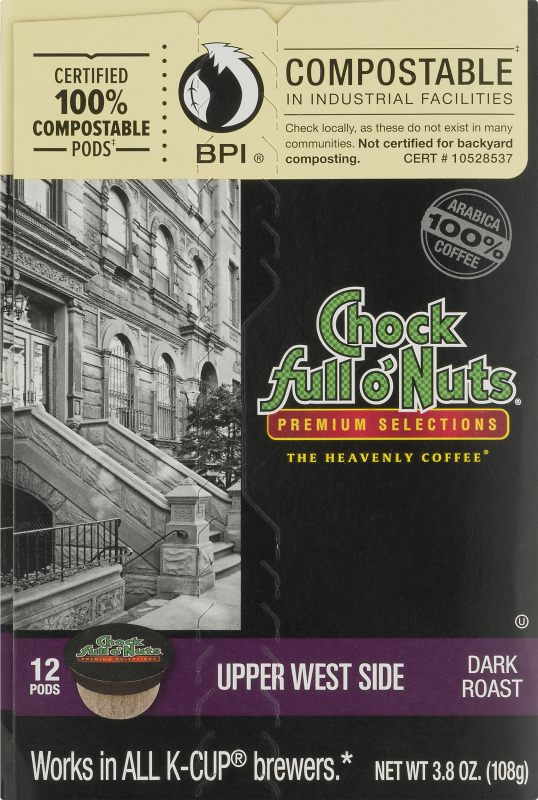 Chock Full O' Nuts Dark Roast KCup Pods Upper West Side 12 CT Chock