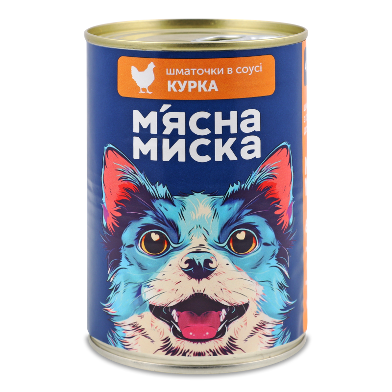 Корм д/дорослих собак Шматочки курки в соусі 415г ж/б М”ясна миска